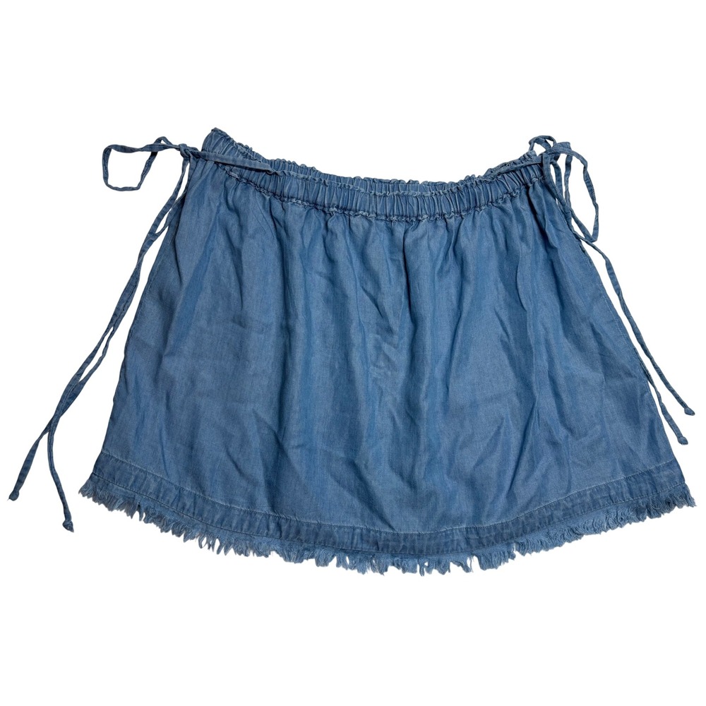 Juniper Blu Mini Skirt Women's Blue NEW Frayed Hem Side Tie Sz Medium VTD10335